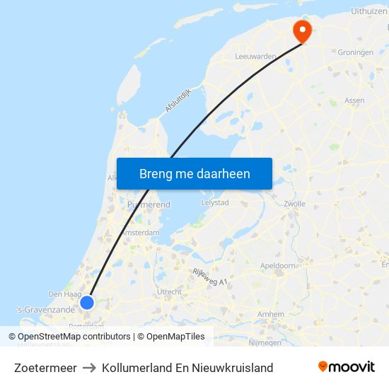 Zoetermeer to Kollumerland En Nieuwkruisland map