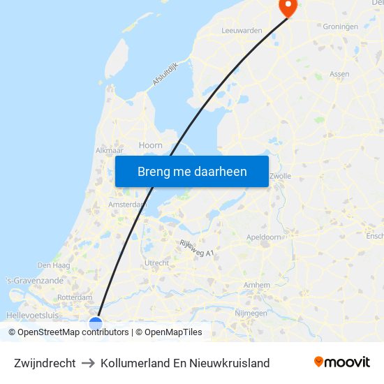 Zwijndrecht to Kollumerland En Nieuwkruisland map