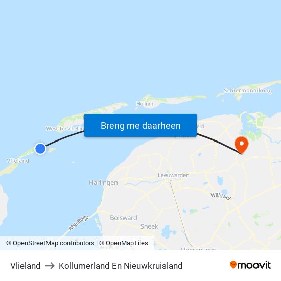 Vlieland to Kollumerland En Nieuwkruisland map