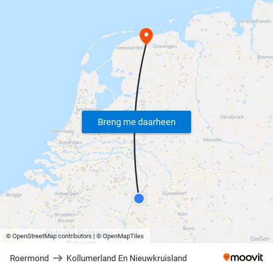 Roermond to Kollumerland En Nieuwkruisland map