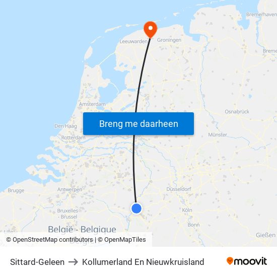 Sittard-Geleen to Kollumerland En Nieuwkruisland map