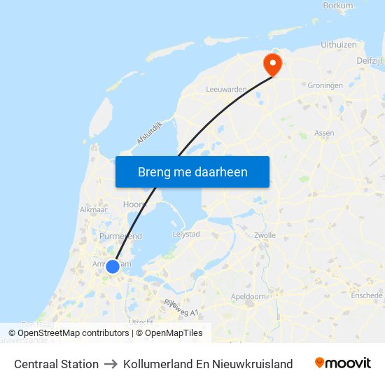Centraal Station to Kollumerland En Nieuwkruisland map
