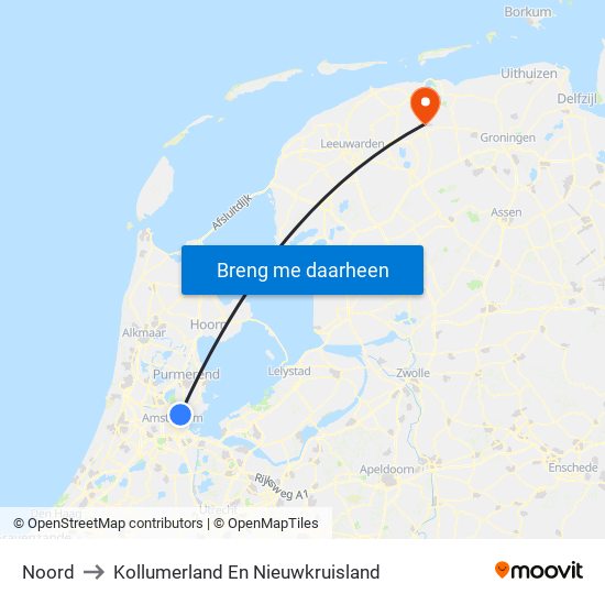Noord to Kollumerland En Nieuwkruisland map