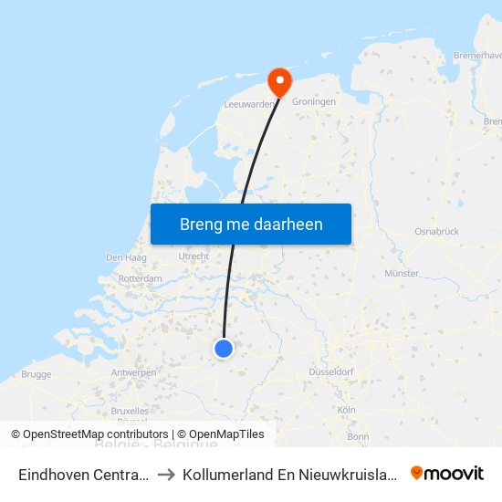 Eindhoven Centraal to Kollumerland En Nieuwkruisland map
