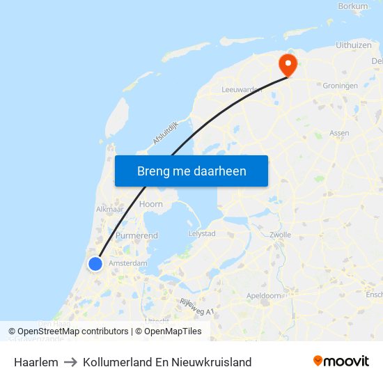 Haarlem to Kollumerland En Nieuwkruisland map