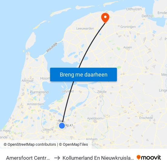 Amersfoort Centraal to Kollumerland En Nieuwkruisland map