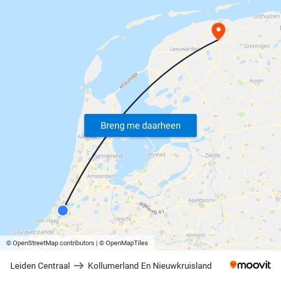 Leiden Centraal to Kollumerland En Nieuwkruisland map