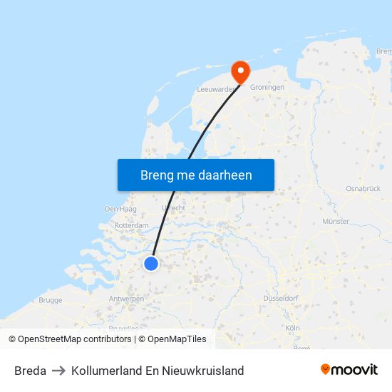 Breda to Kollumerland En Nieuwkruisland map