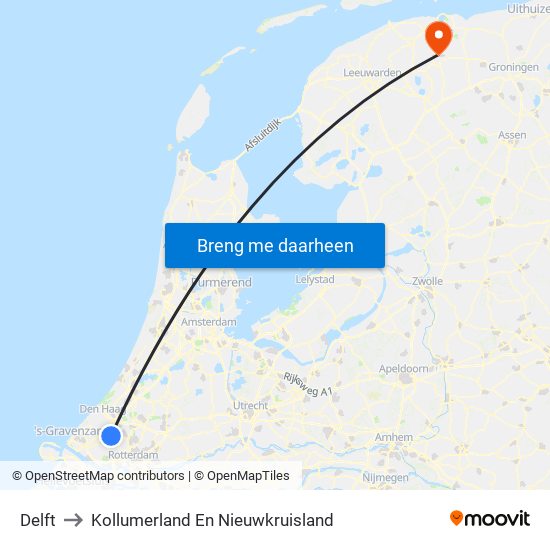 Delft to Kollumerland En Nieuwkruisland map