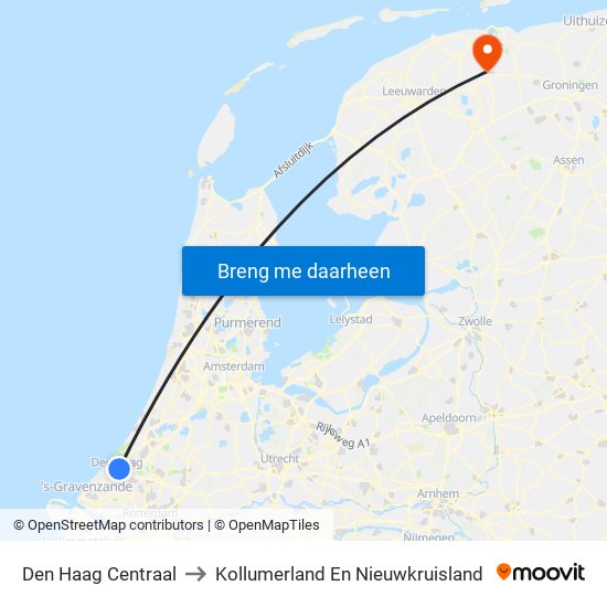 Den Haag Centraal to Kollumerland En Nieuwkruisland map