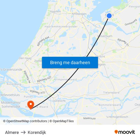 Almere to Korendijk map