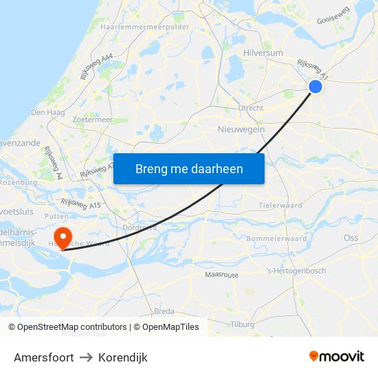 Amersfoort to Korendijk map