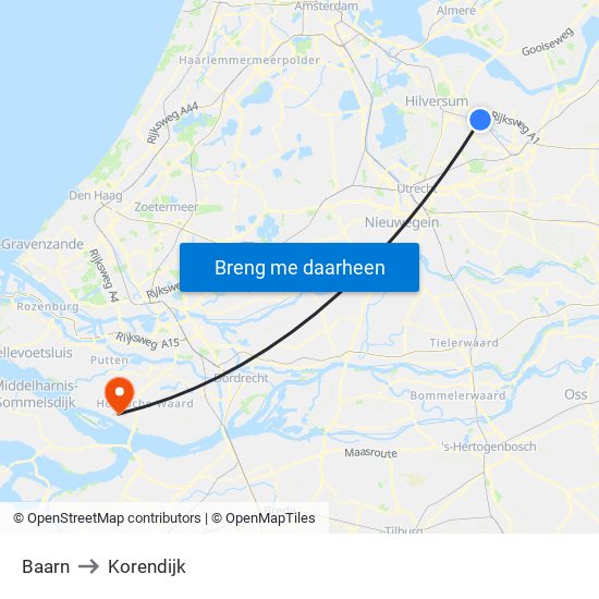 Baarn to Korendijk map