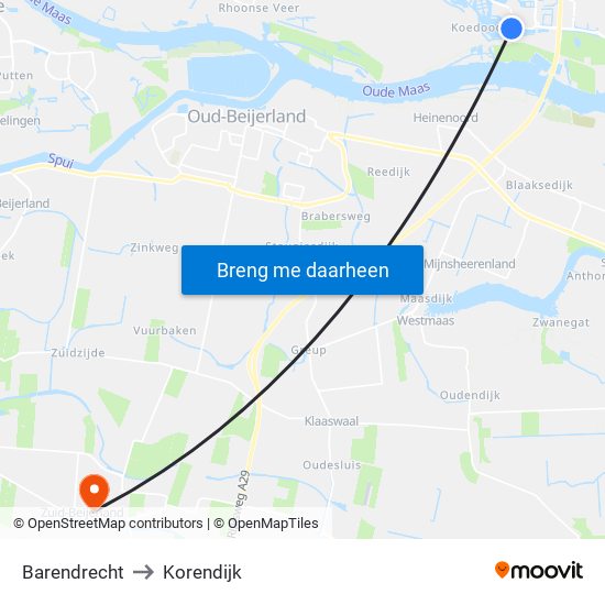 Barendrecht to Korendijk map