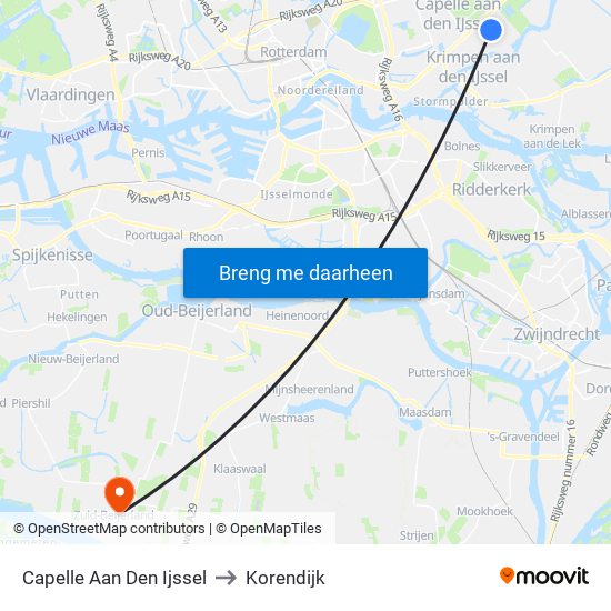 Capelle Aan Den Ijssel to Korendijk map