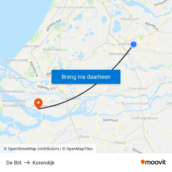 De Bilt to Korendijk map