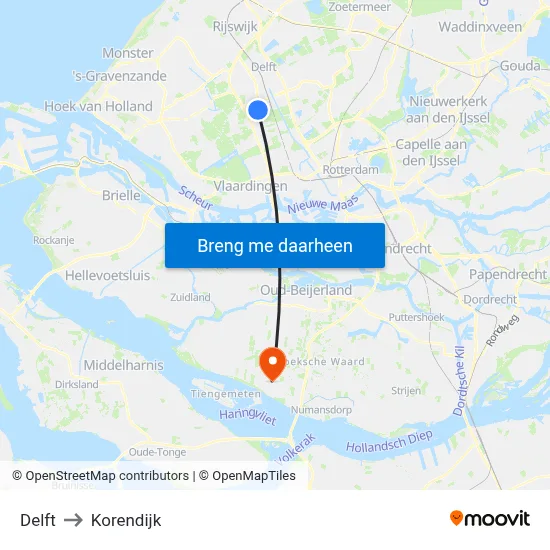 Delft to Korendijk map