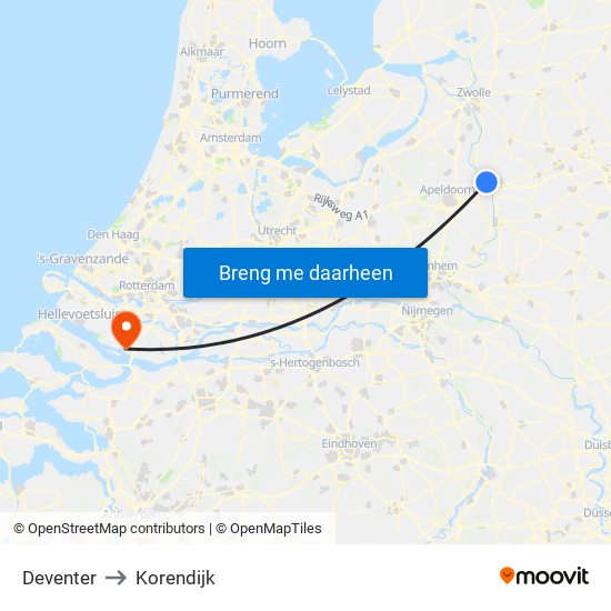 Deventer to Korendijk map