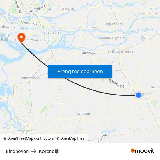 Eindhoven to Korendijk map