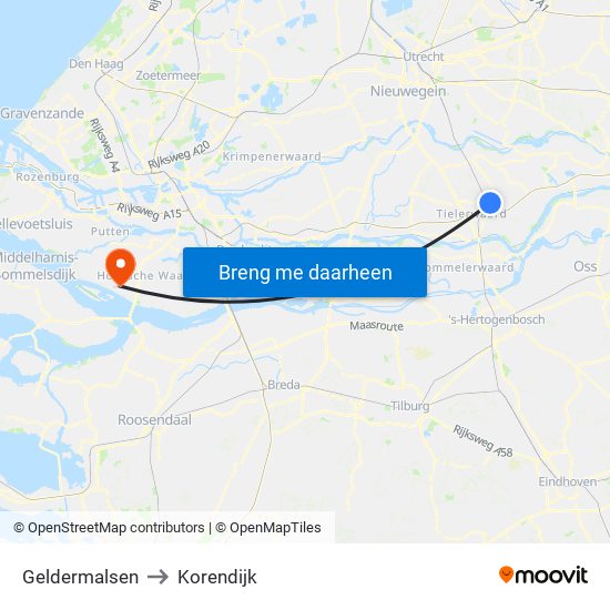 Geldermalsen to Korendijk map