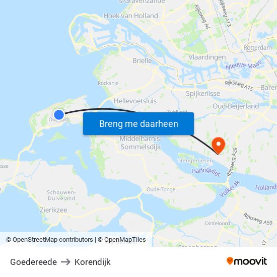 Goedereede to Korendijk map