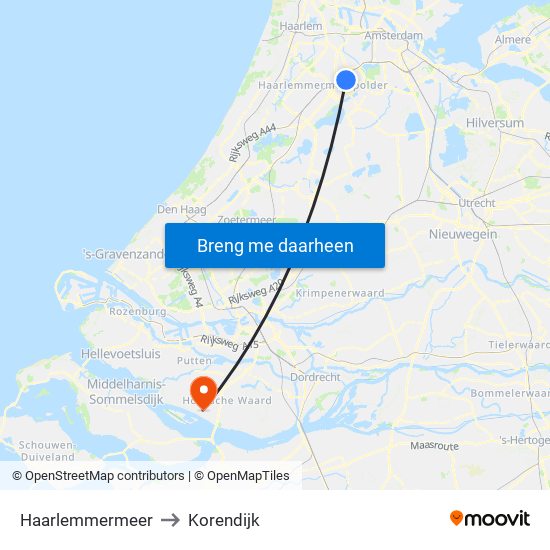Haarlemmermeer to Korendijk map