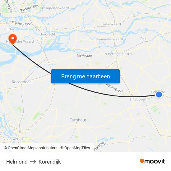 Helmond to Korendijk map