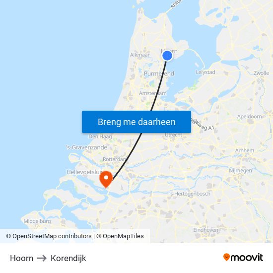 Hoorn to Korendijk map