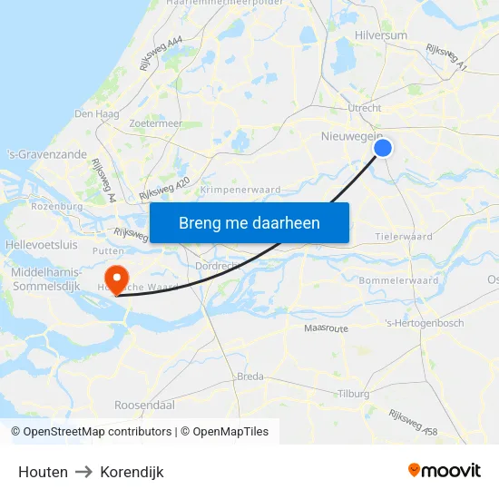 Houten to Korendijk map