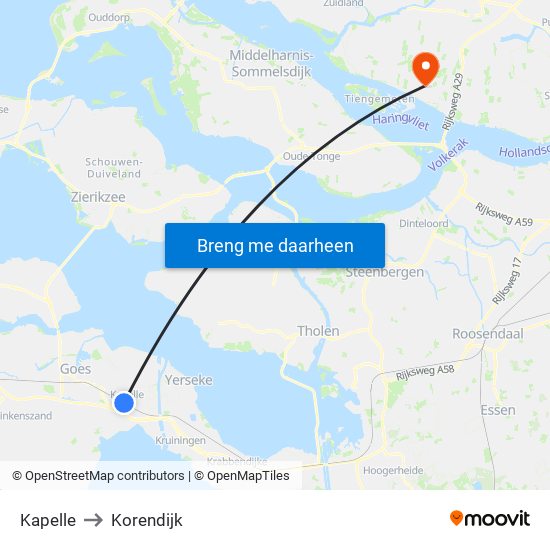 Kapelle to Korendijk map