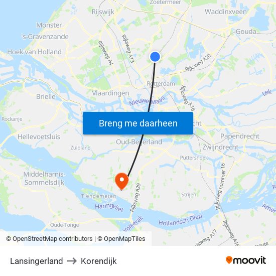 Lansingerland to Korendijk map