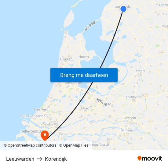 Leeuwarden to Korendijk map