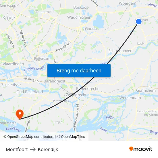 Montfoort to Korendijk map