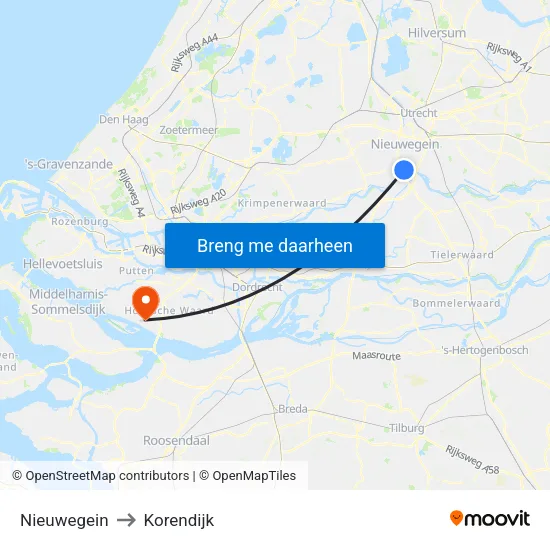 Nieuwegein to Korendijk map
