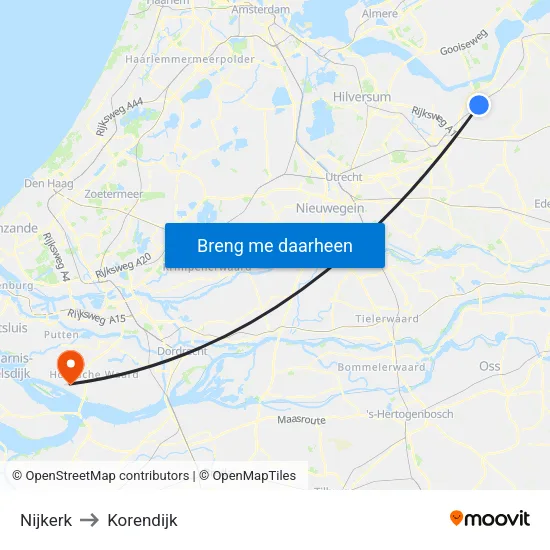 Nijkerk to Korendijk map