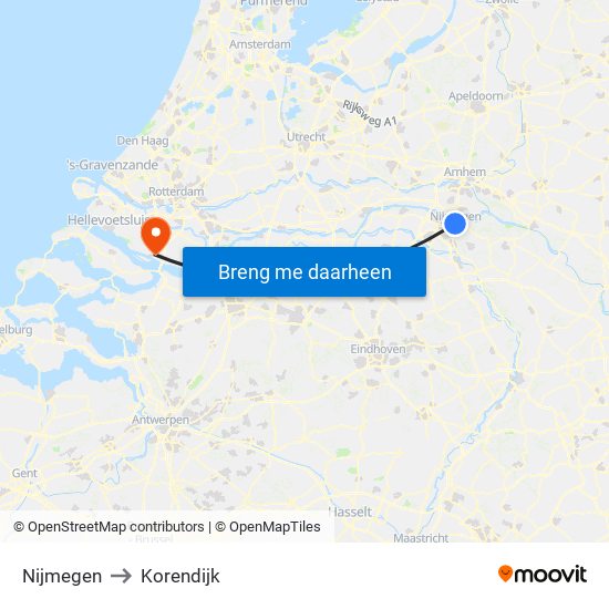 Nijmegen to Korendijk map