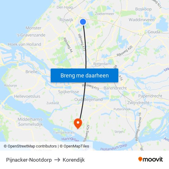 Pijnacker-Nootdorp to Korendijk map