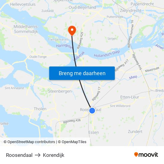 Roosendaal to Korendijk map