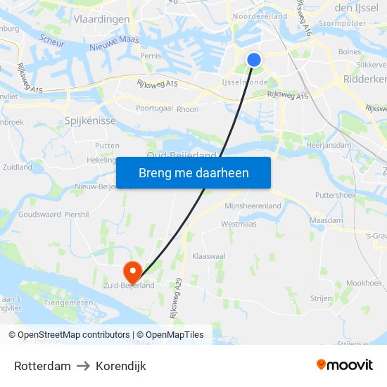 Rotterdam to Korendijk map