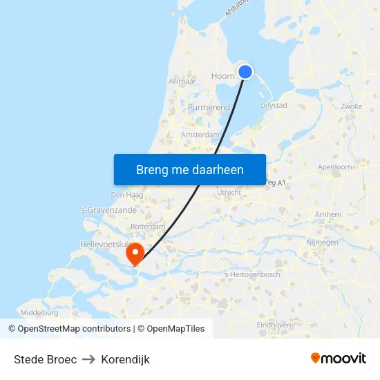 Stede Broec to Korendijk map