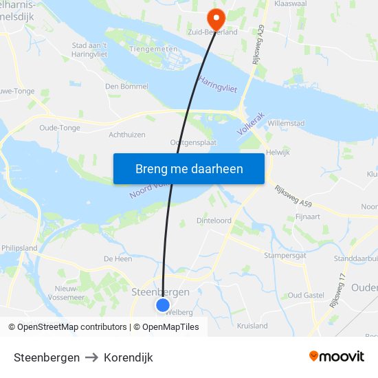 Steenbergen to Korendijk map