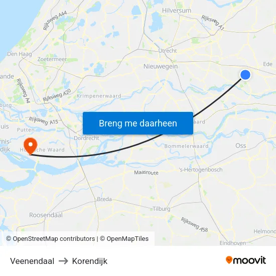 Veenendaal to Korendijk map