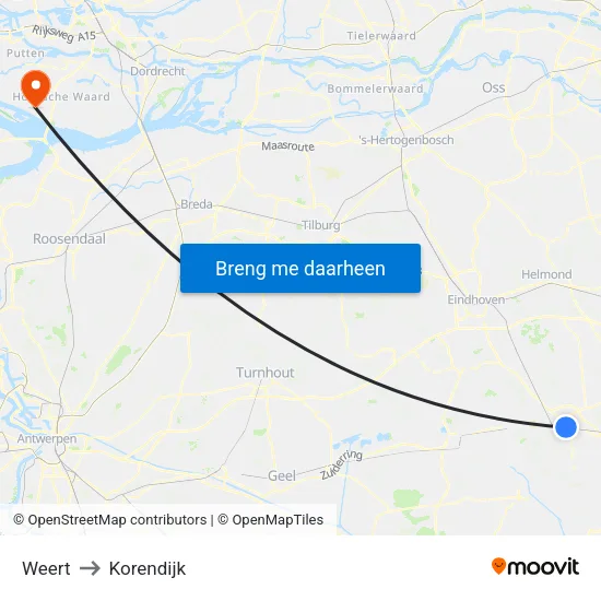 Weert to Korendijk map