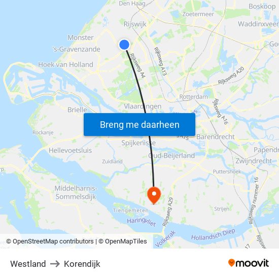 Westland to Korendijk map
