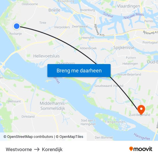 Westvoorne to Korendijk map