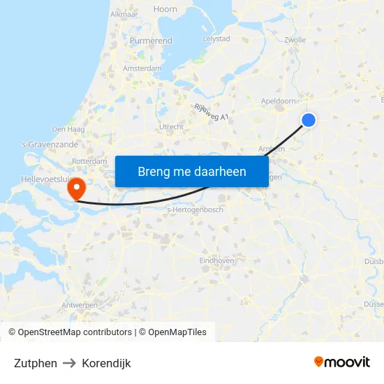 Zutphen to Korendijk map
