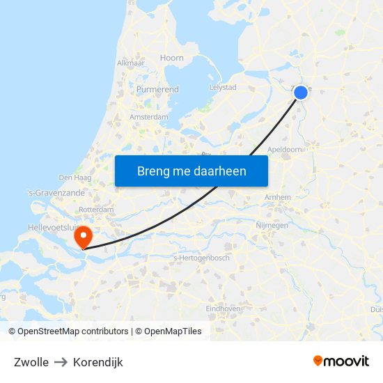 Zwolle to Korendijk map