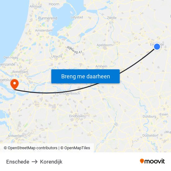 Enschede to Korendijk map