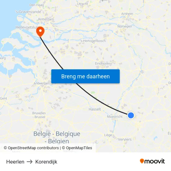 Heerlen to Korendijk map
