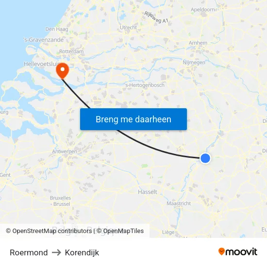 Roermond to Korendijk map